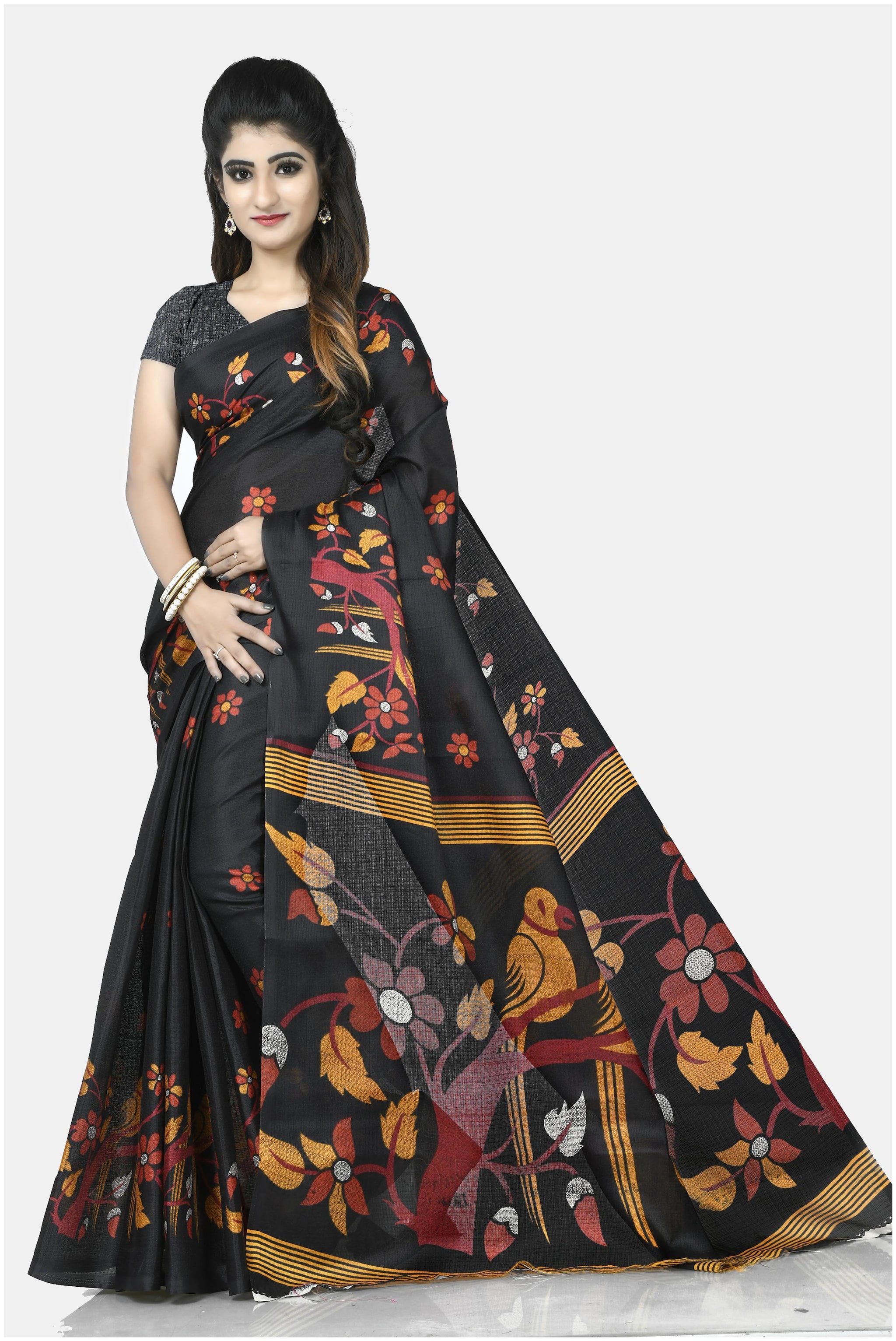 

Grubstaker Women Silk Bhagalpuri Saree -Black