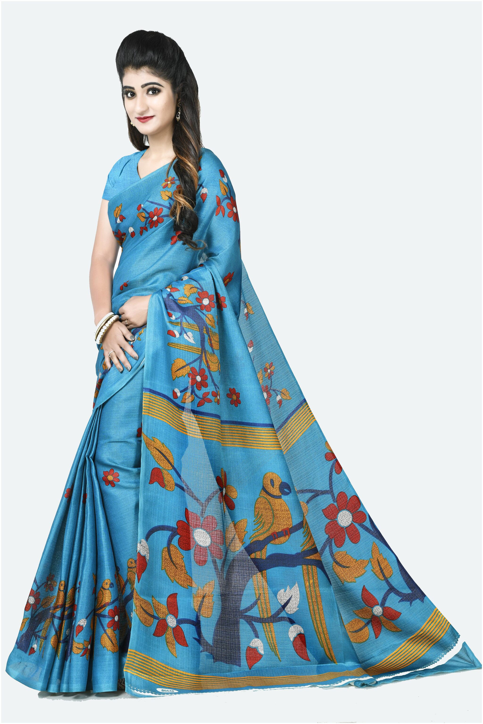 

Grubstaker Women Silk Bhagalpuri Saree -Blue