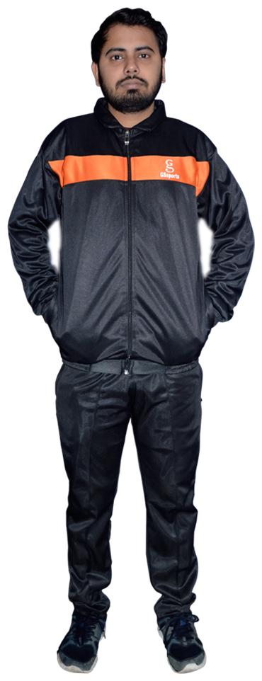 

GSsports Men Black Orange Solid Regular Fit Track Suit