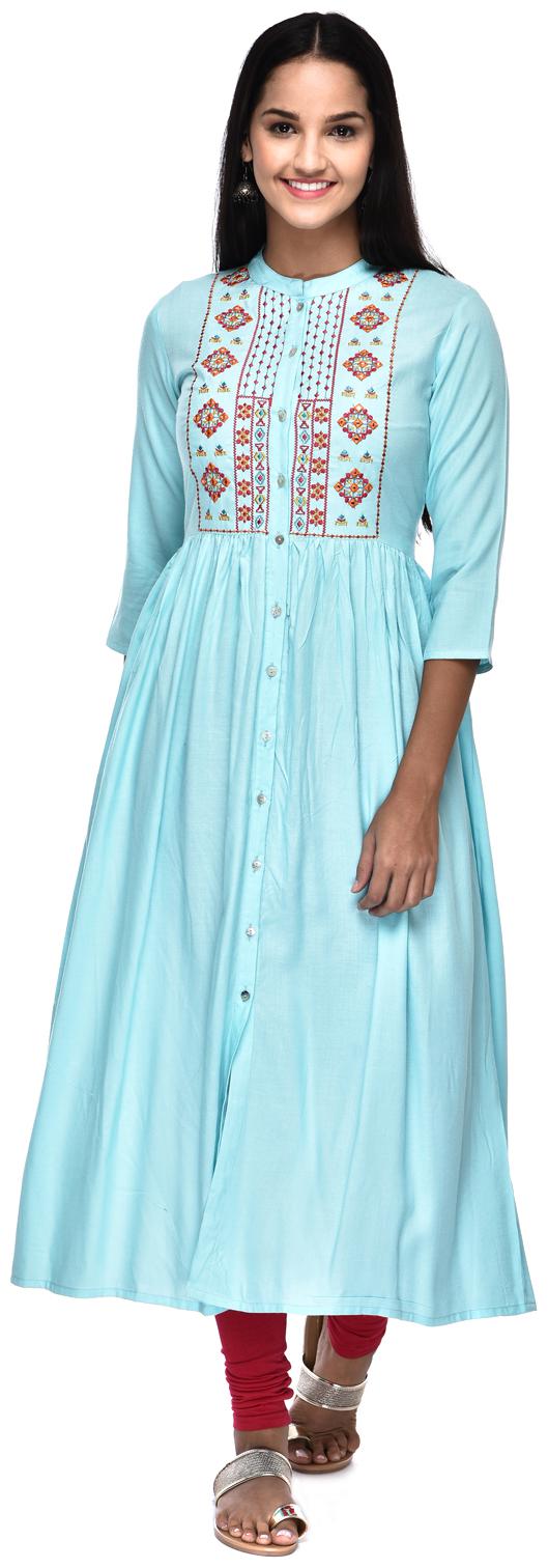 

GULMOHAR JAIPUR Women Rayon Embroidered Blue Kurta