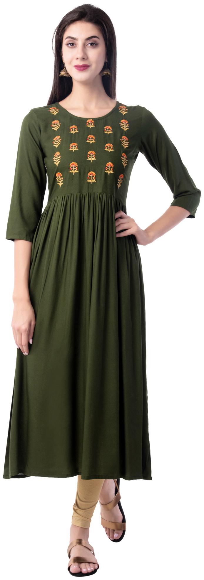 

GULMOHAR JAIPUR Rayon Embroidered Women Green Kurta