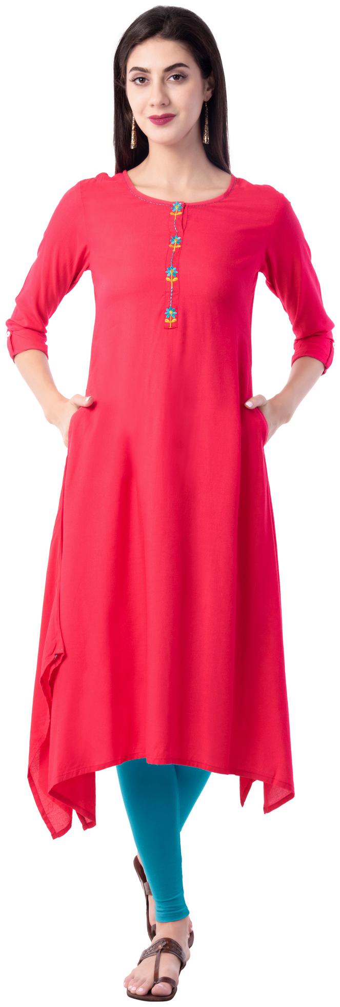 

GULMOHAR JAIPUR Rayon Embroidered Women Pink Kurta