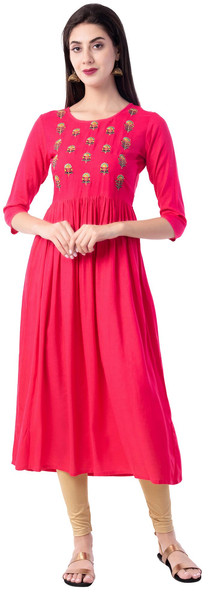 

GULMOHAR JAIPUR Rayon Embroidered Women Pink Kurta