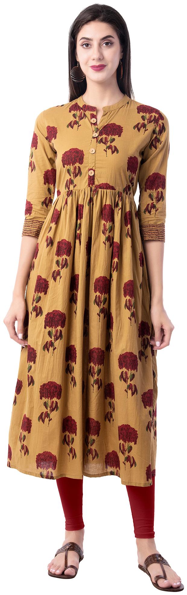 

GULMOHAR JAIPUR Women Cotton Printed Brown Kurta