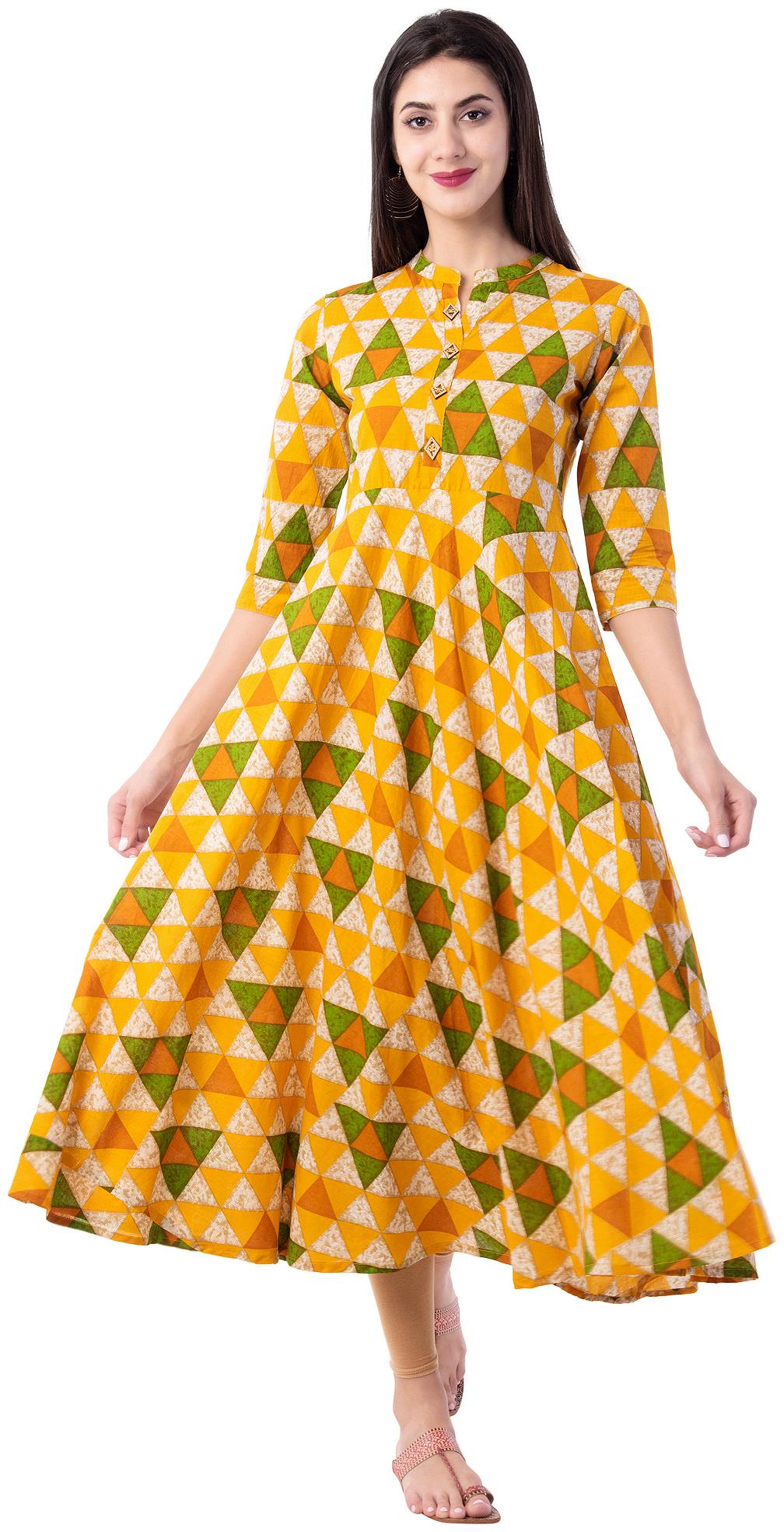 

GULMOHAR JAIPUR Cotton Printed Women Mustard Kurta