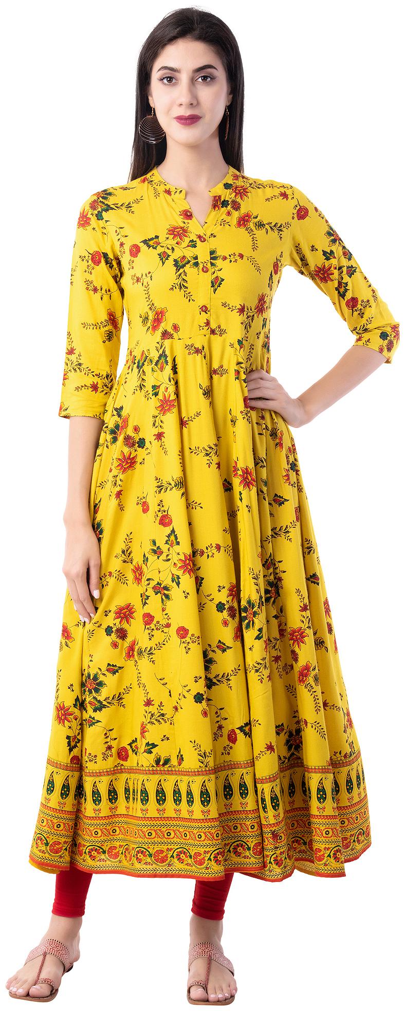 

GULMOHAR JAIPUR Women Rayon Printed Yellow Kurta