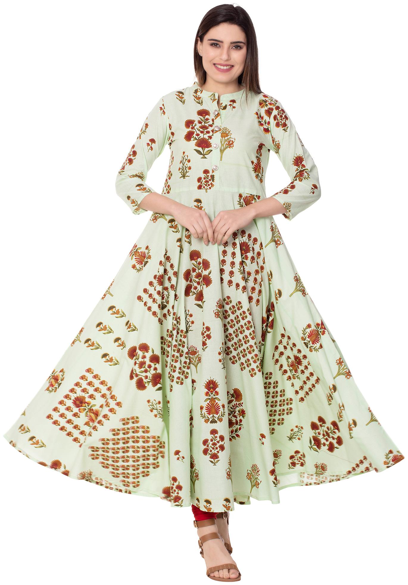 

GULMOHAR JAIPUR Women Green Floral Anarkali Kurta