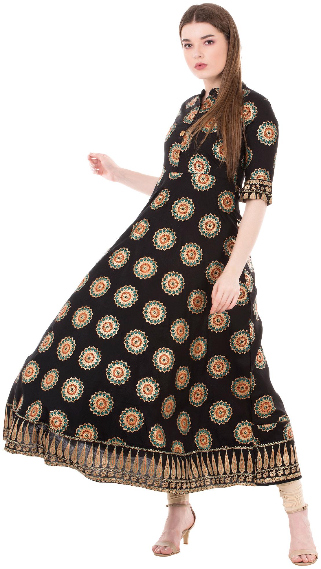 

GULMOHAR JAIPUR Women Rayon Printed Black Kurta