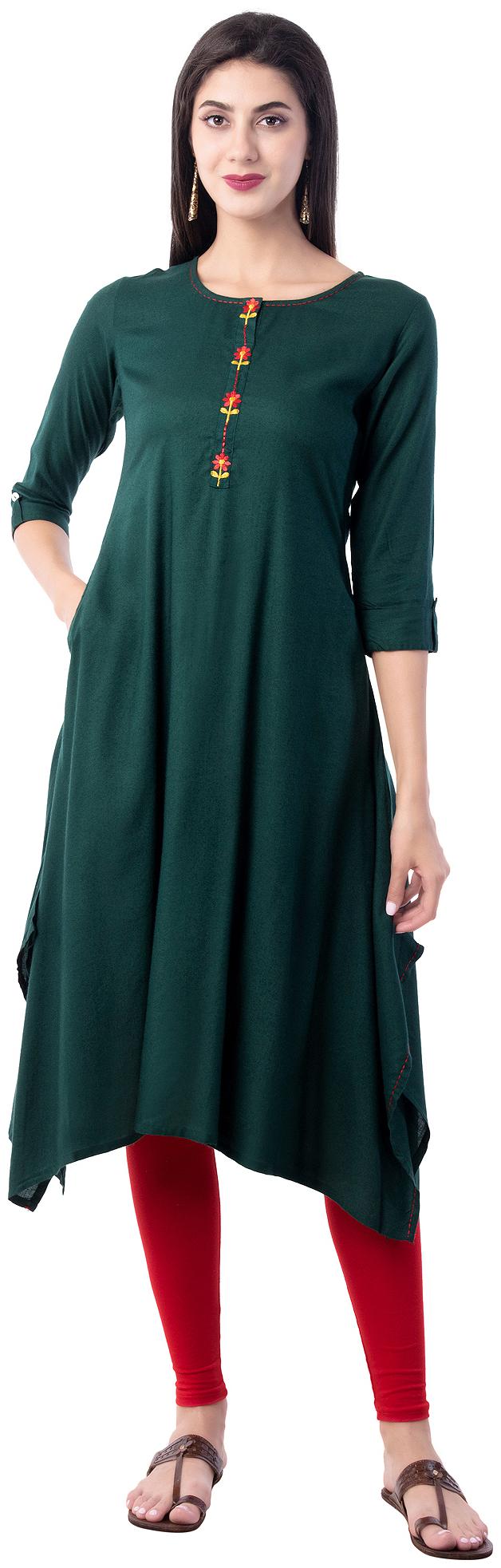 

GULMOHAR JAIPUR Rayon Embroidered Women Green Kurta