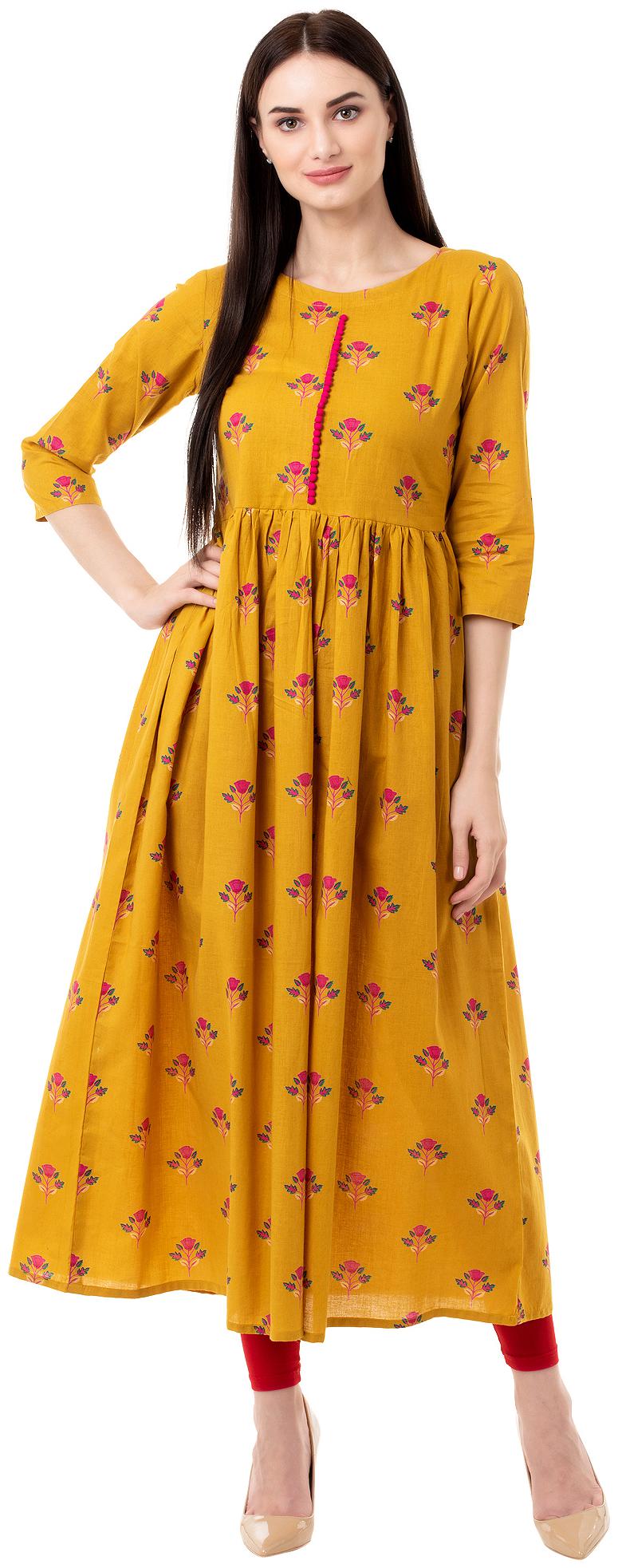 

GULMOHAR JAIPUR Cotton Floral Women Mustard Kurta