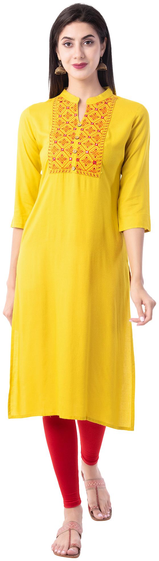 

GULMOHAR JAIPUR Women Mustard Embroidered Straight Kurta