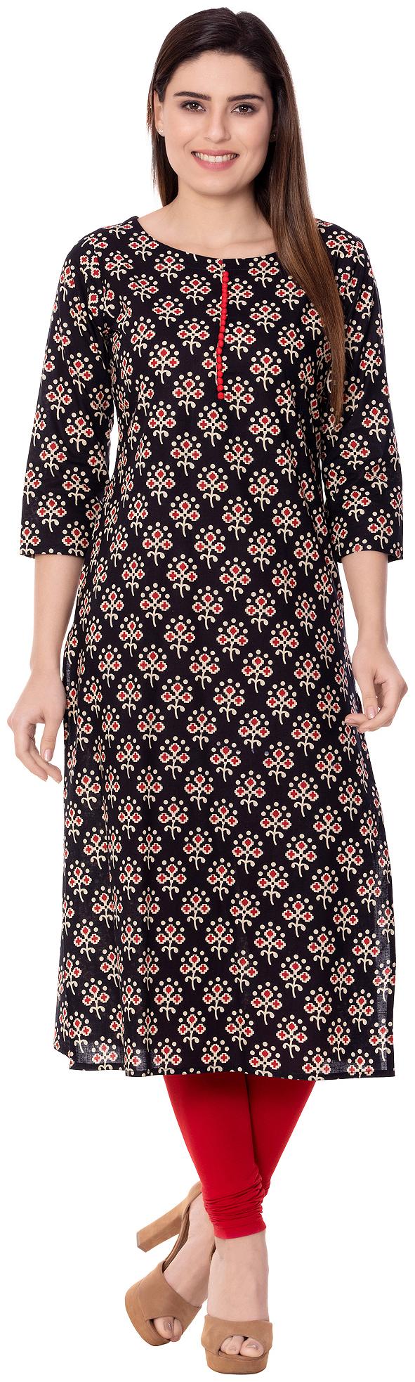 

GULMOHAR JAIPUR Women Black Printed Straight Kurta