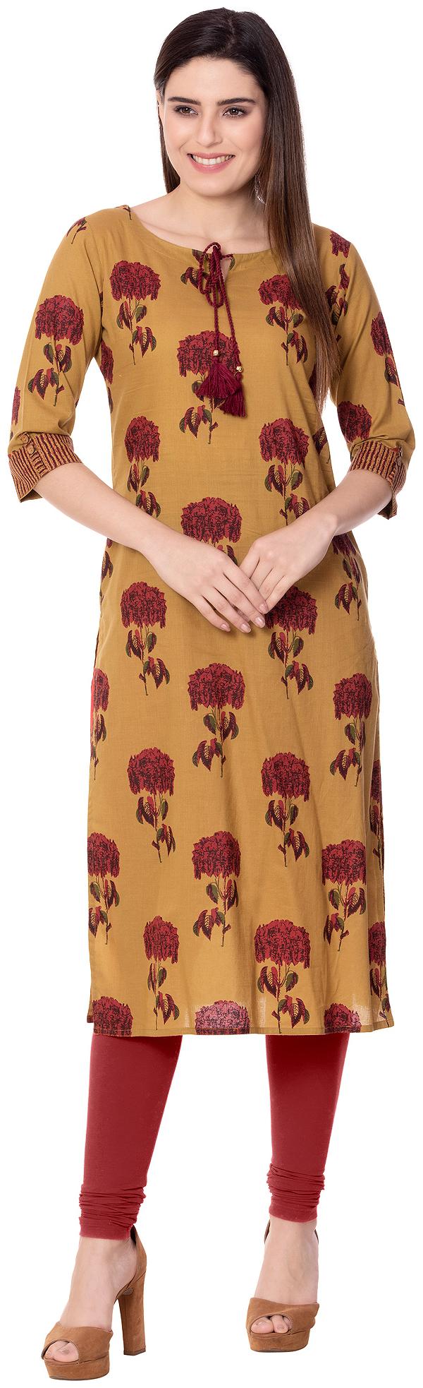 

GULMOHAR JAIPUR Women Brown Printed Straight Kurta