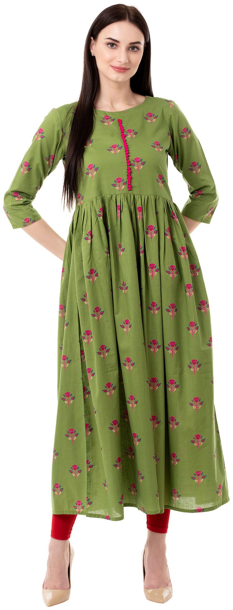 

GULMOHAR JAIPUR Cotton Floral Women Green Kurta