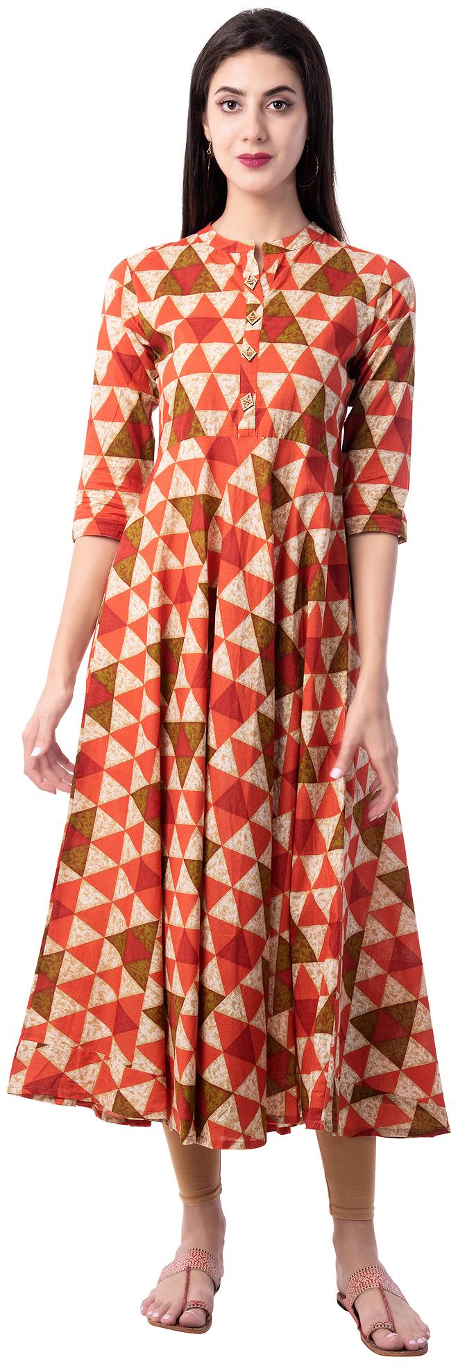 

GULMOHAR JAIPUR Cotton Floral Women Orange Kurta
