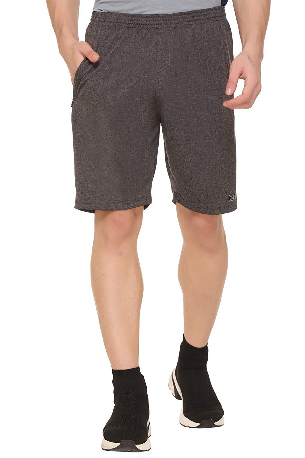 

GYMZO Men Polyester Solid Grey Sports Shorts
