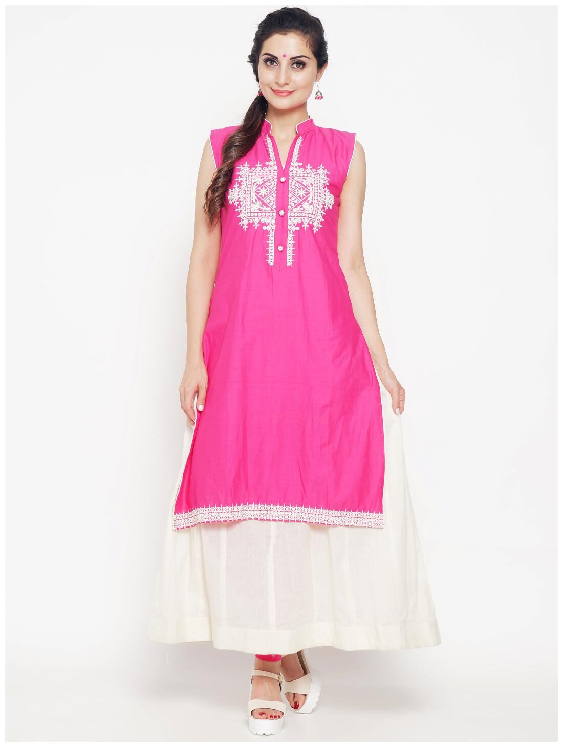 

Hakashi Womens Pink Printed Double Layered Kurti