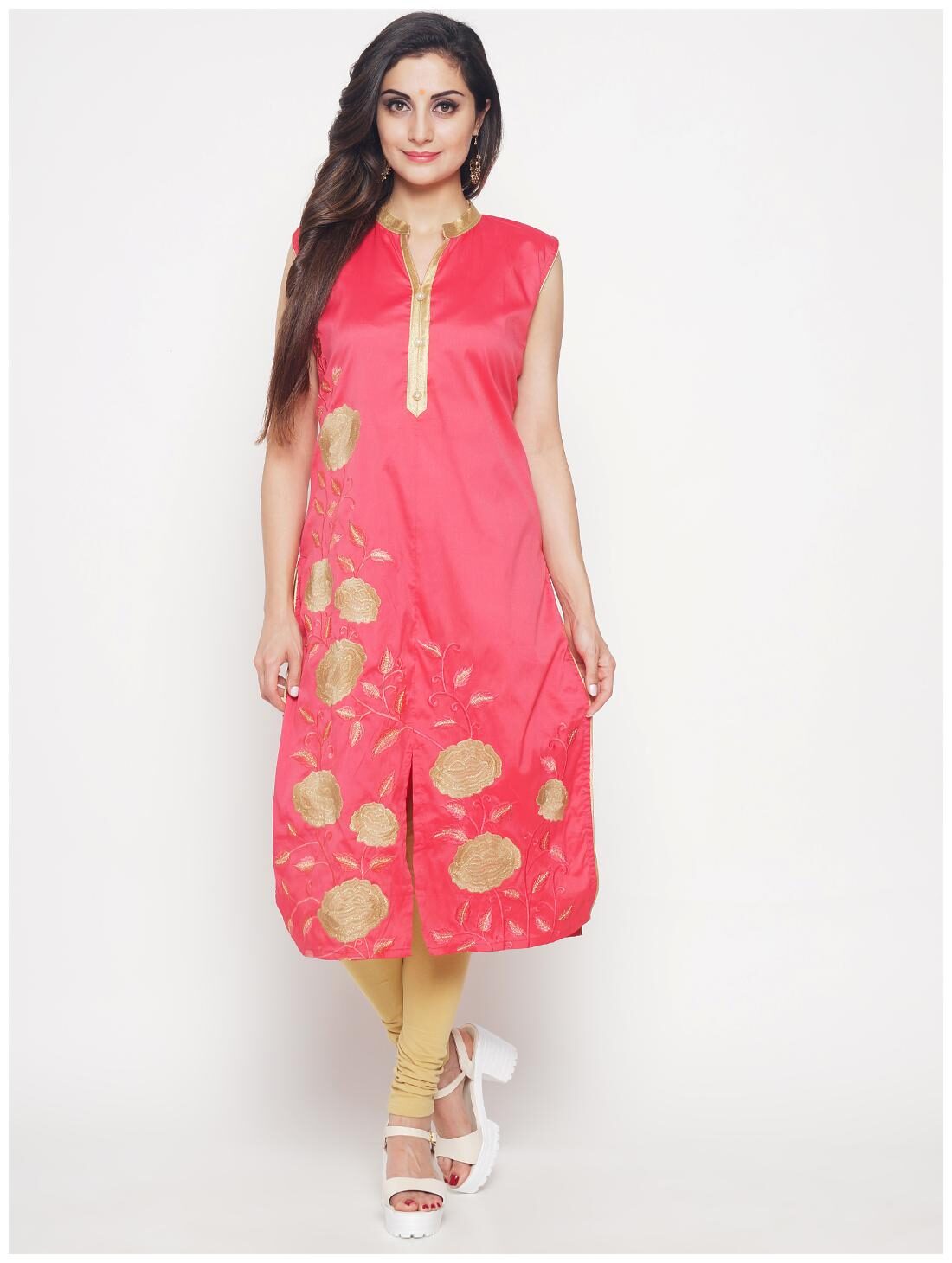 

Hakashi Women Pink Ethnic Motifs Straight Kurti