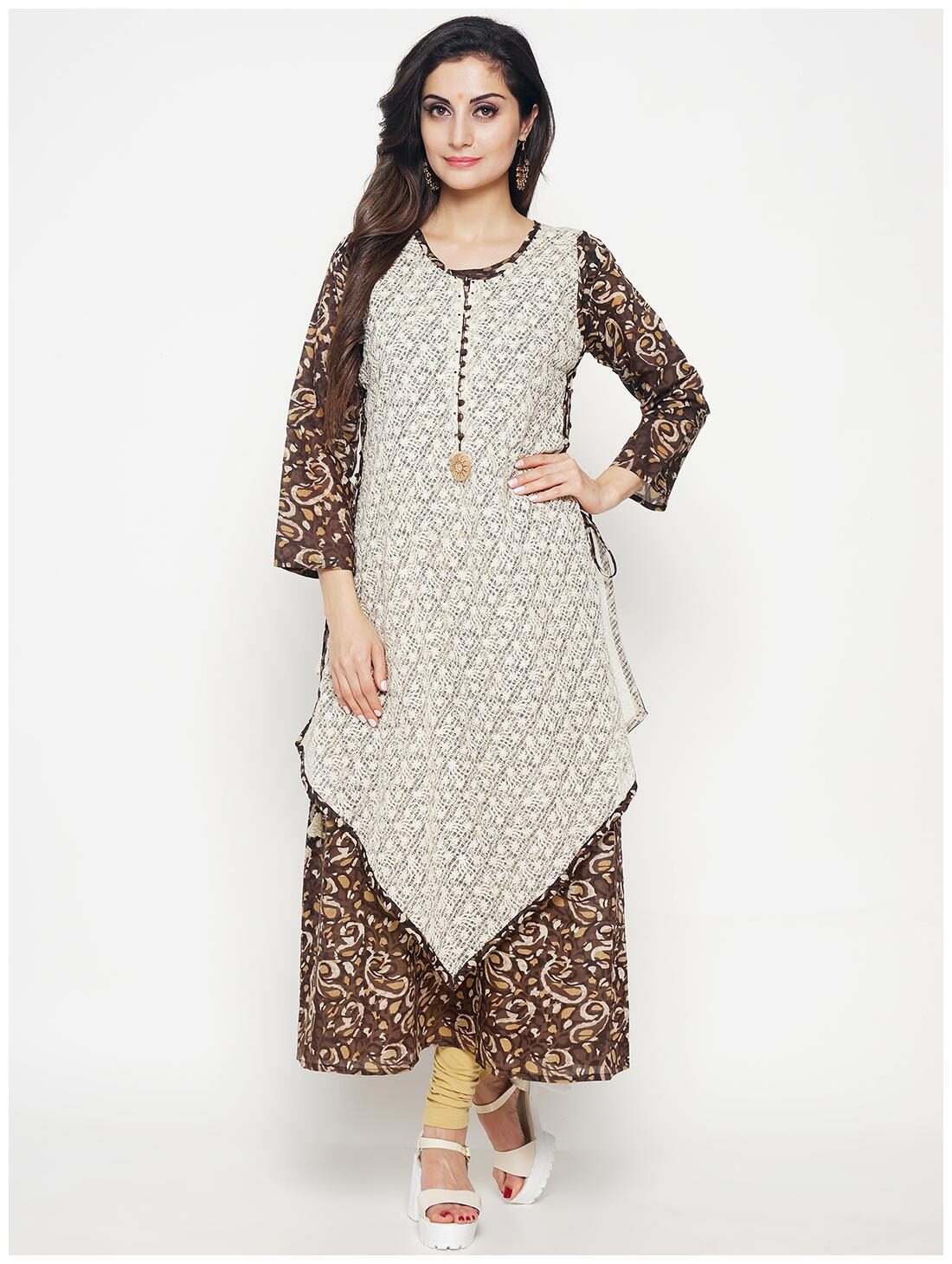 

Hakashi Women Brown Embroidered Layered Kurti