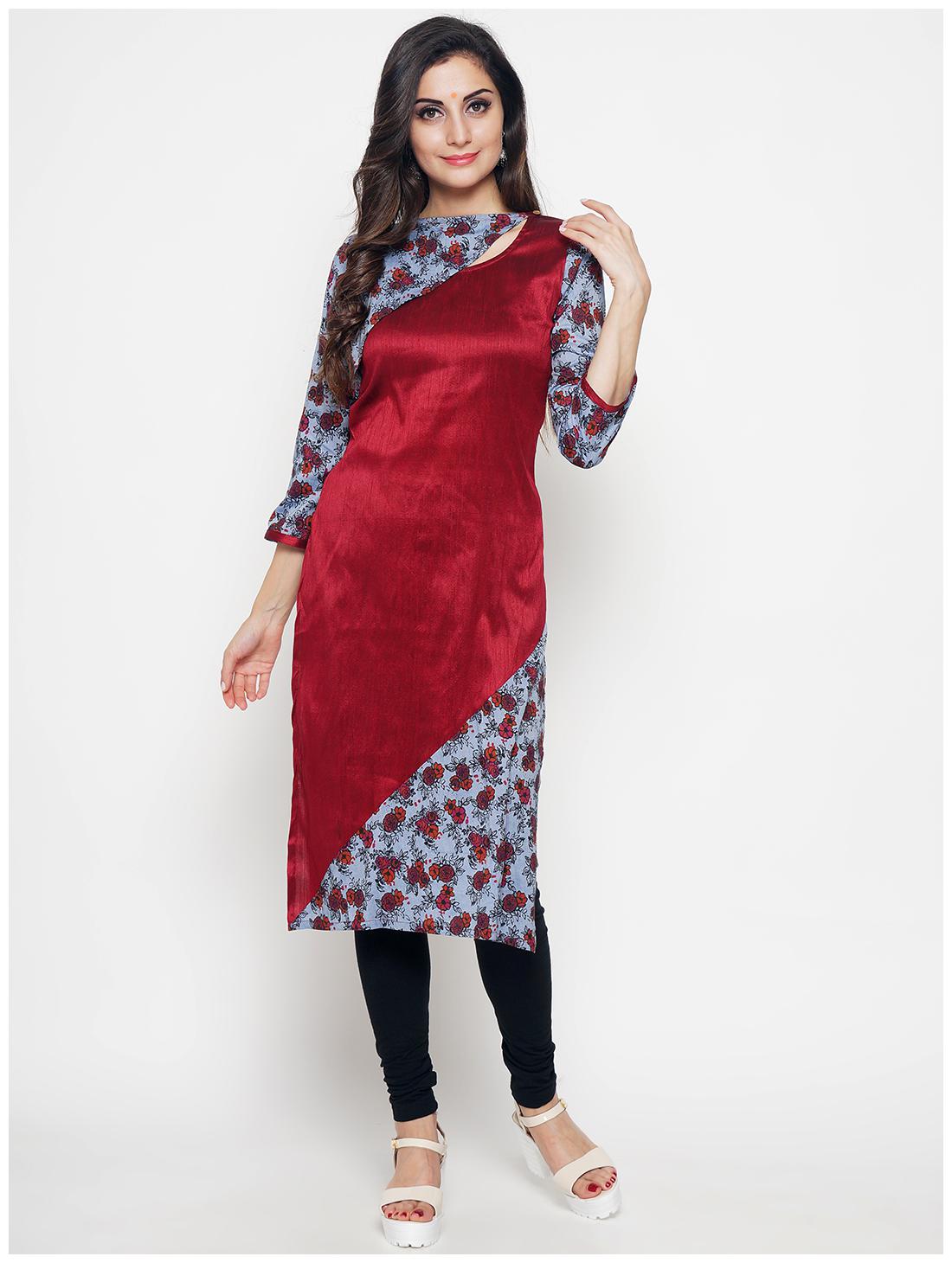 

Hakashi Women Maroon Printed Straight Kurta