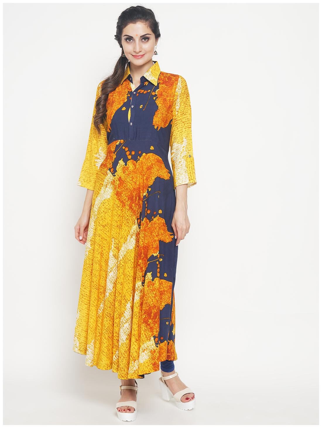 

Hakashi Women Yellow Floral Anarkali Kurti