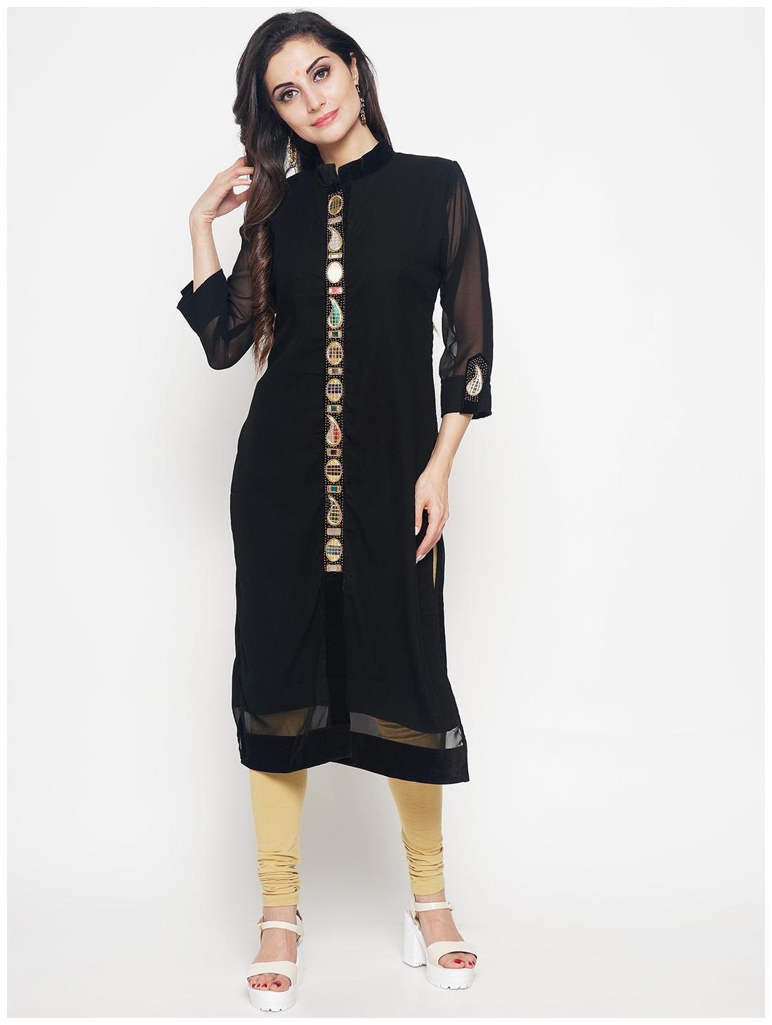 

Hakashi Women Black Embroidered Straight Kurti