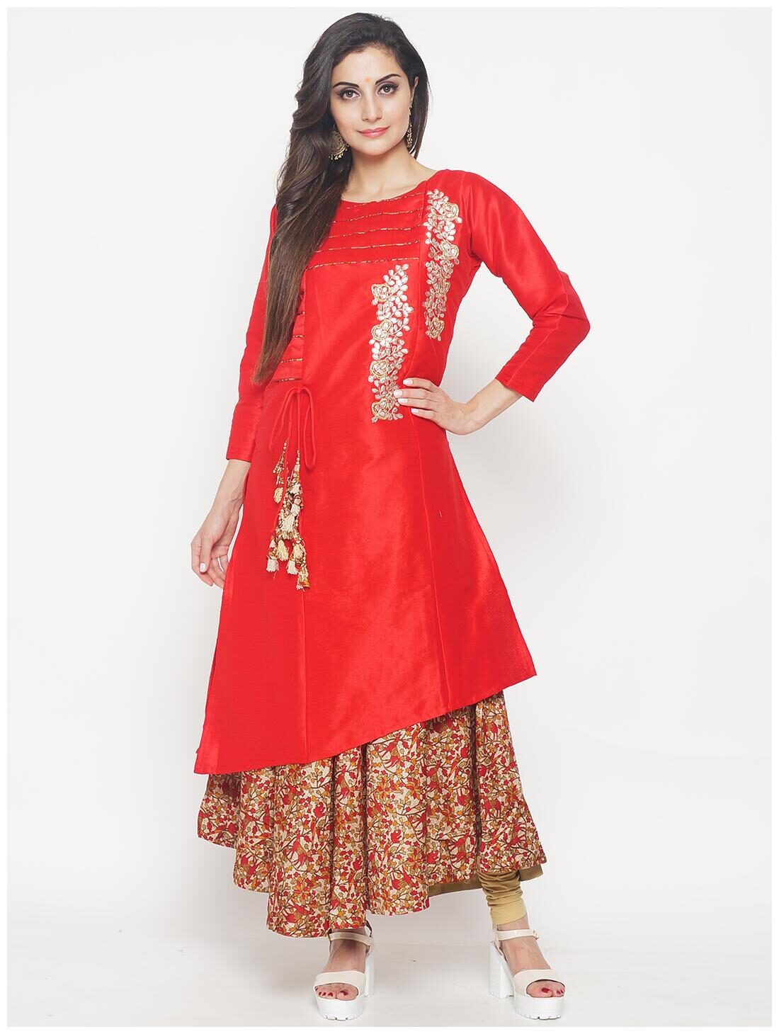 

Hakashi Women Red Ethnic Motifs Layered Kurta