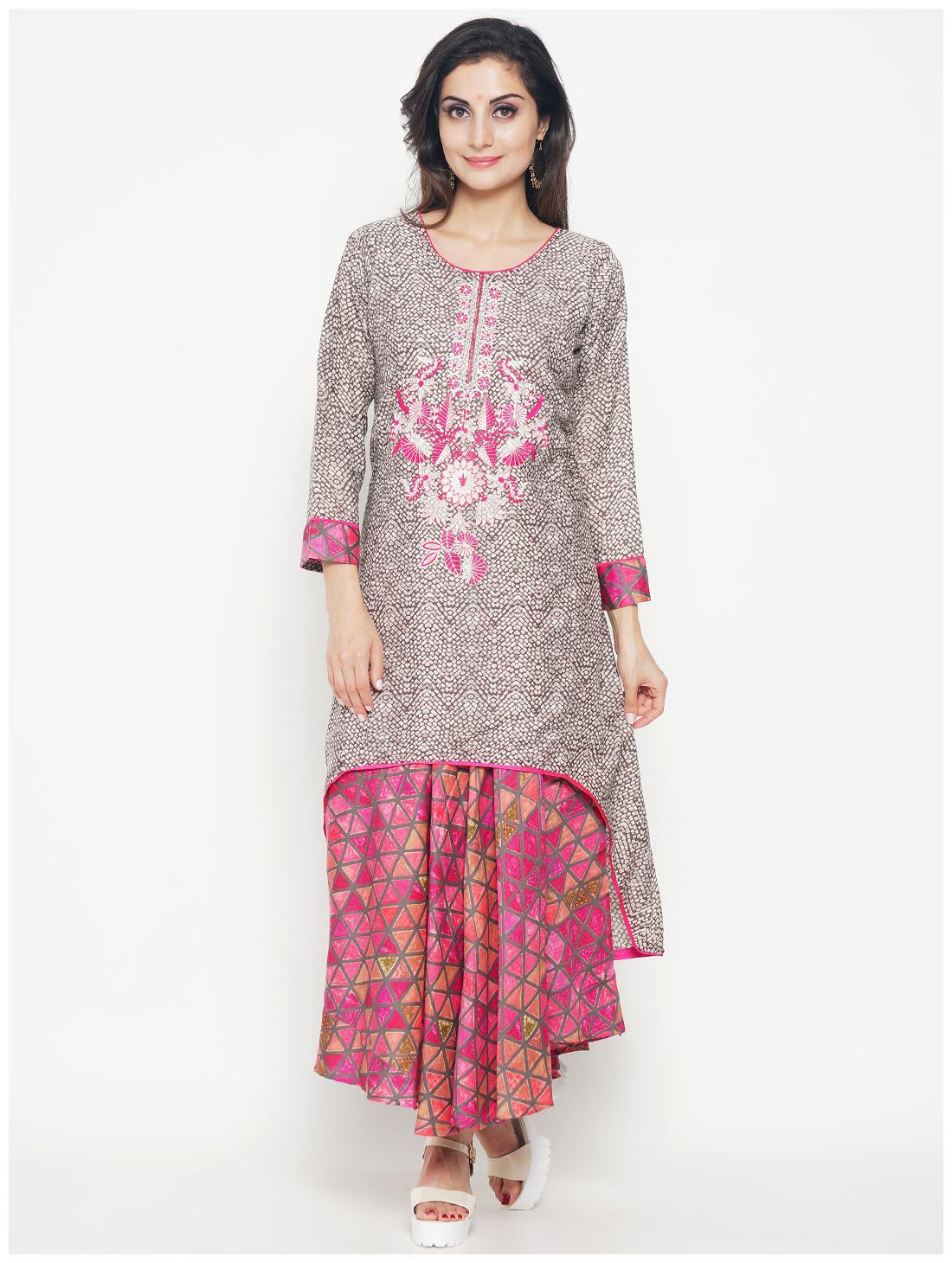 

Hakashi Women Brown Embroidered Layered Kurta