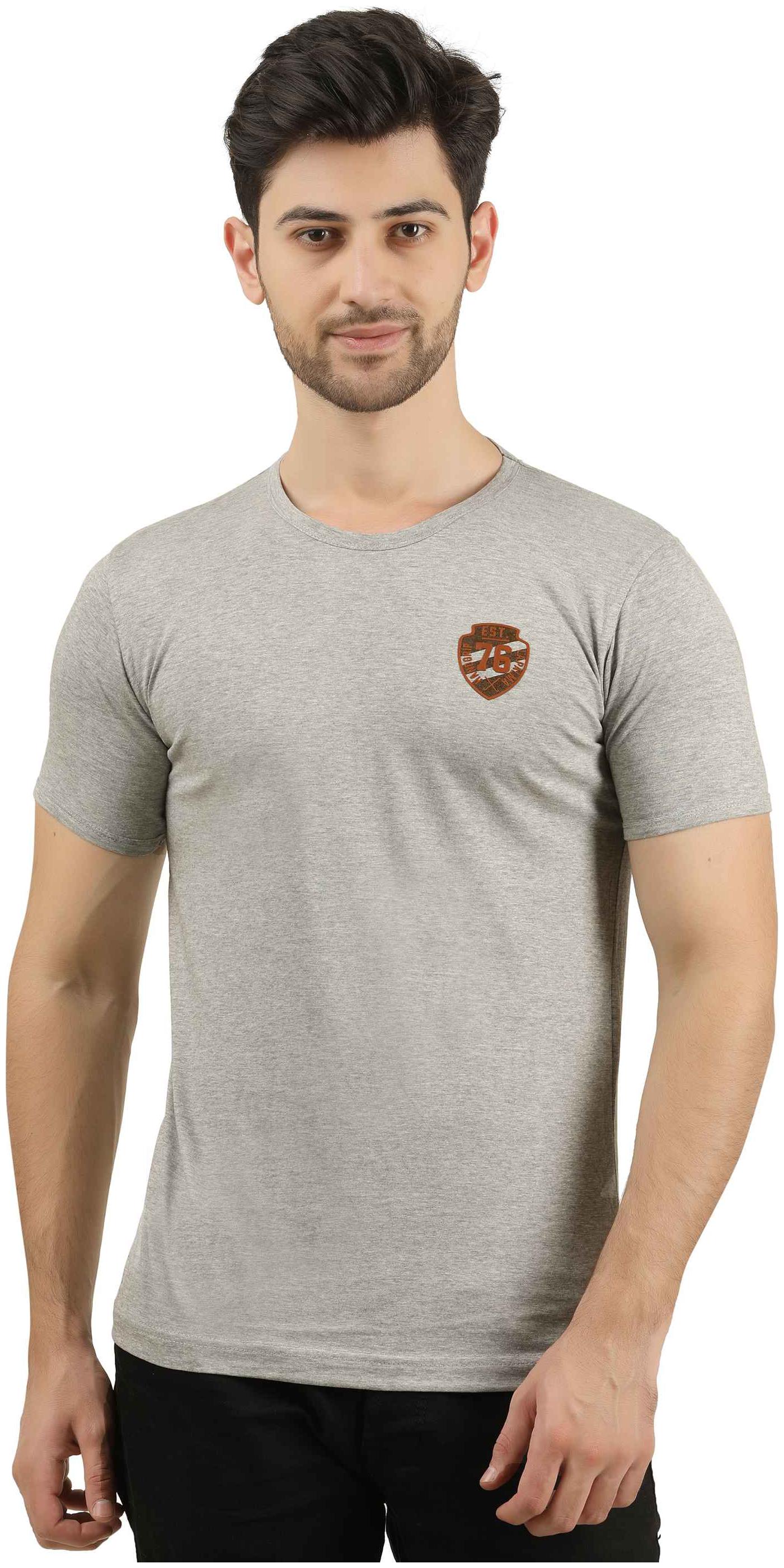 

HANDGRIP Men Grey Slim fit Cotton Round neck T-Shirt - Pack Of 1