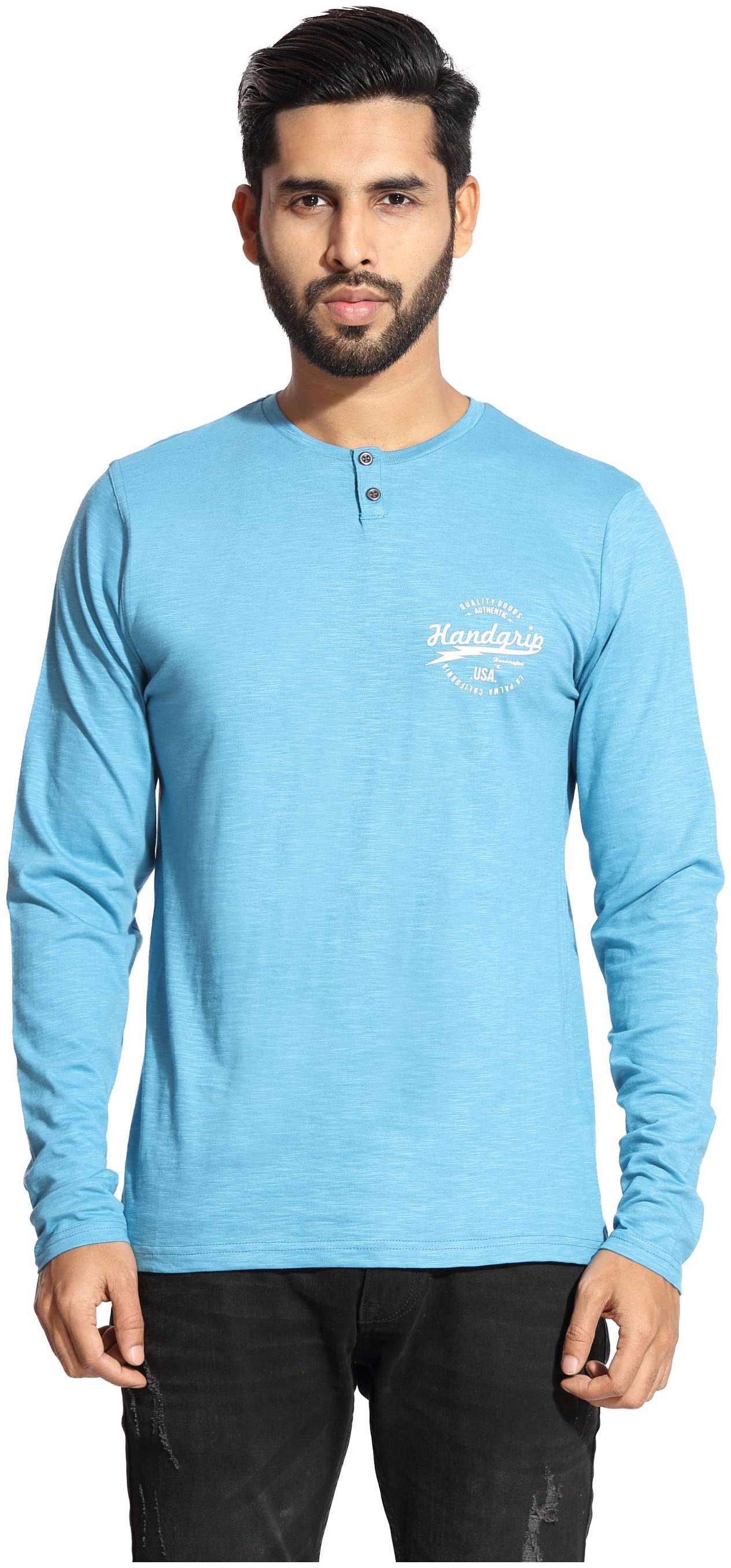 

HANDGRIP Men Blue Slim fit Cotton Blend Henley neck T-Shirt - Pack Of 1