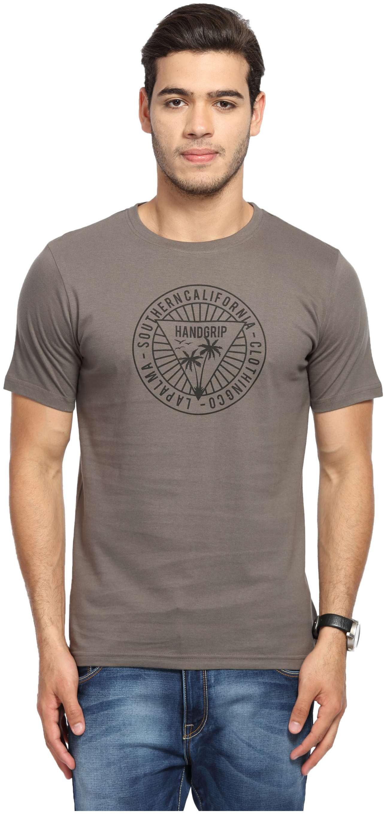 

HANDGRIP Men Grey Regular fit Cotton Round neck T-Shirt - Pack Of 1