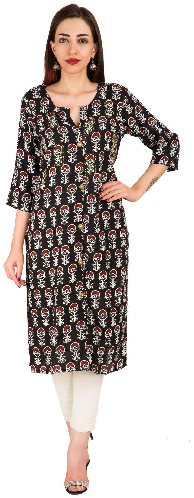 

Fab Attire Women Black Printed Straight Kurti