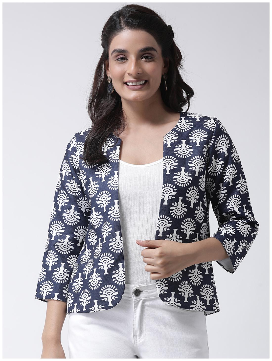 

Hangup Blended Navy Blue Printed Jacket For Women