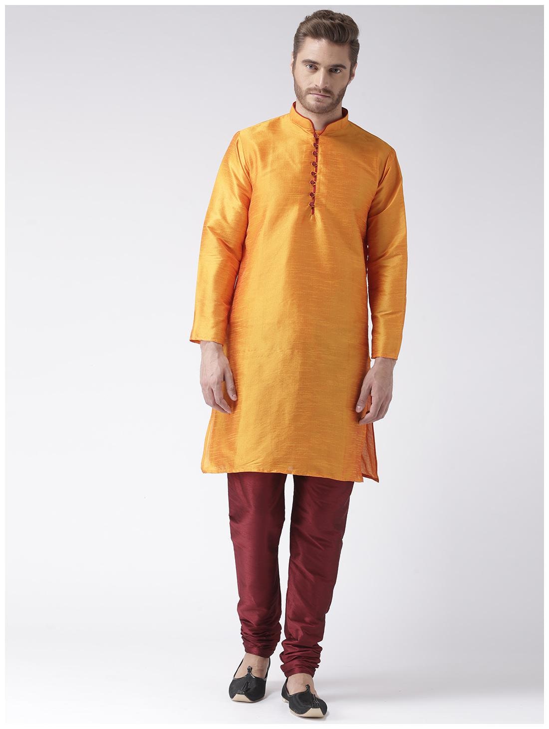 

HANGUP Cotton Kurta Pyjamas Casual Regular Orange Maroon