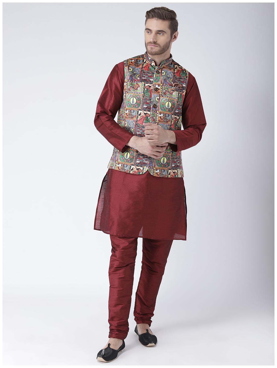 

HANGUP Cotton Blend Kurta Pyjamas Casual Regular Maroon
