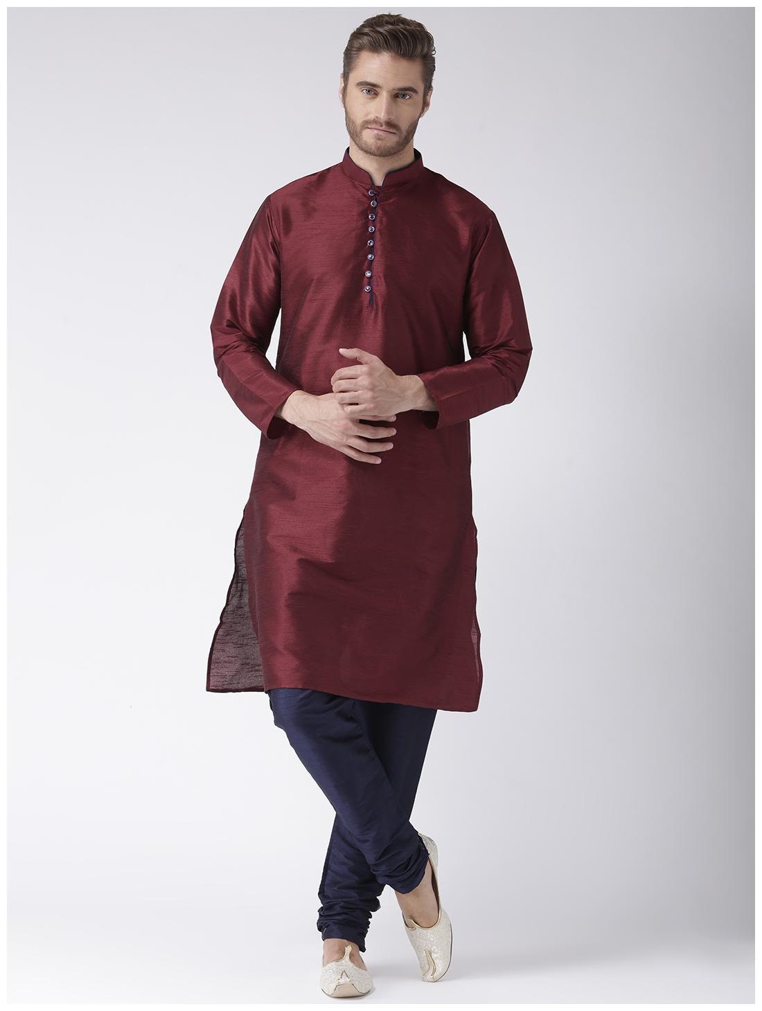 

HANGUP Cotton Kurta Pyjamas Casual Regular Maroon Blue