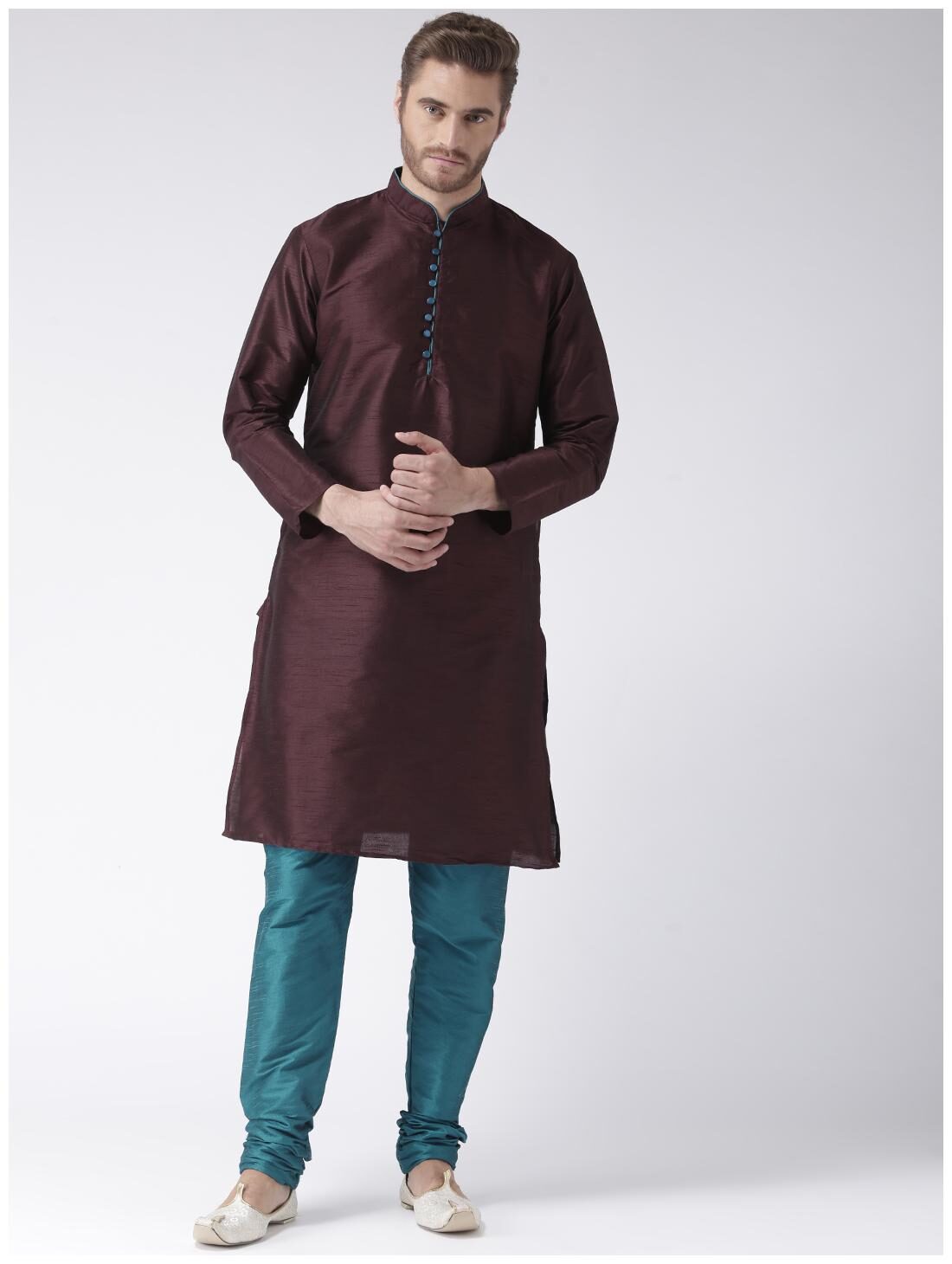 

HANGUP Cotton Kurta Pyjamas Casual Regular Maroon Turquoise