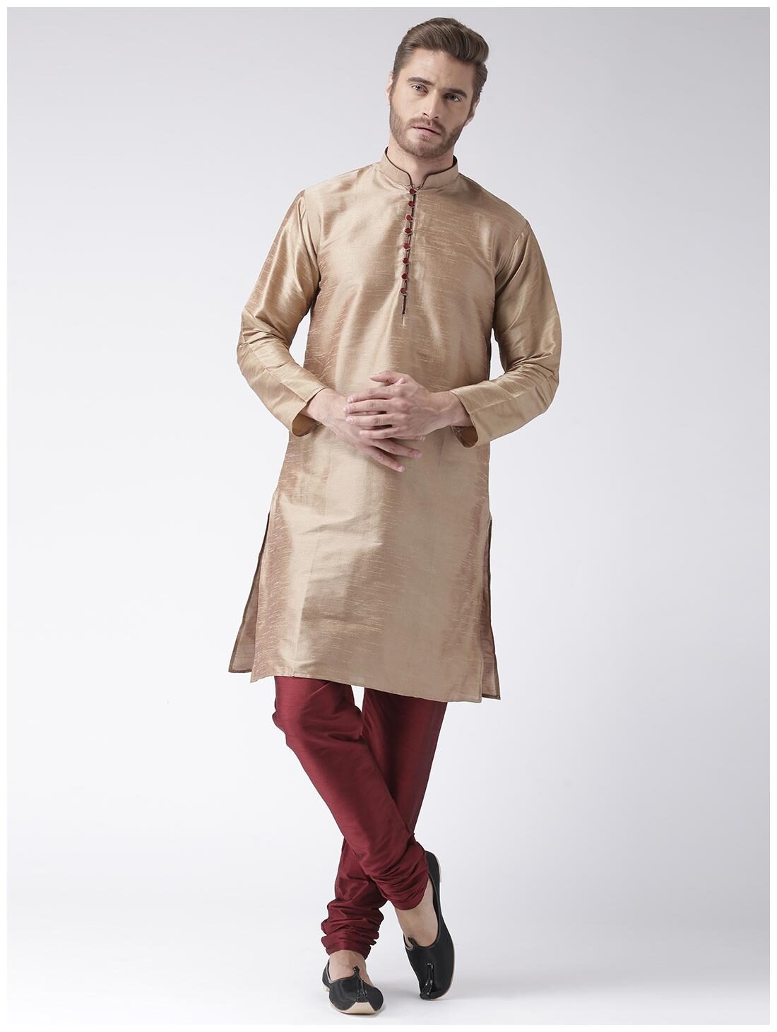

HANGUP Cotton Kurta Pyjamas Casual Regular Beige Maroon