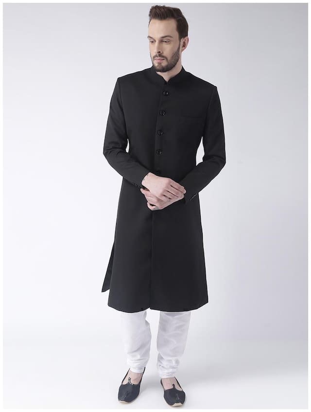 hangup mens black color sherwani set
