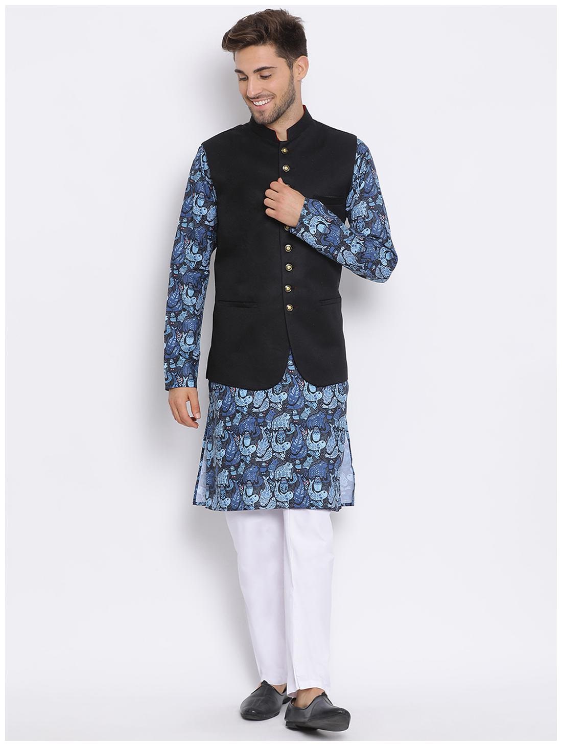 

Hangup Black Solid Kurta and Pyjamas With Nehru Jacket