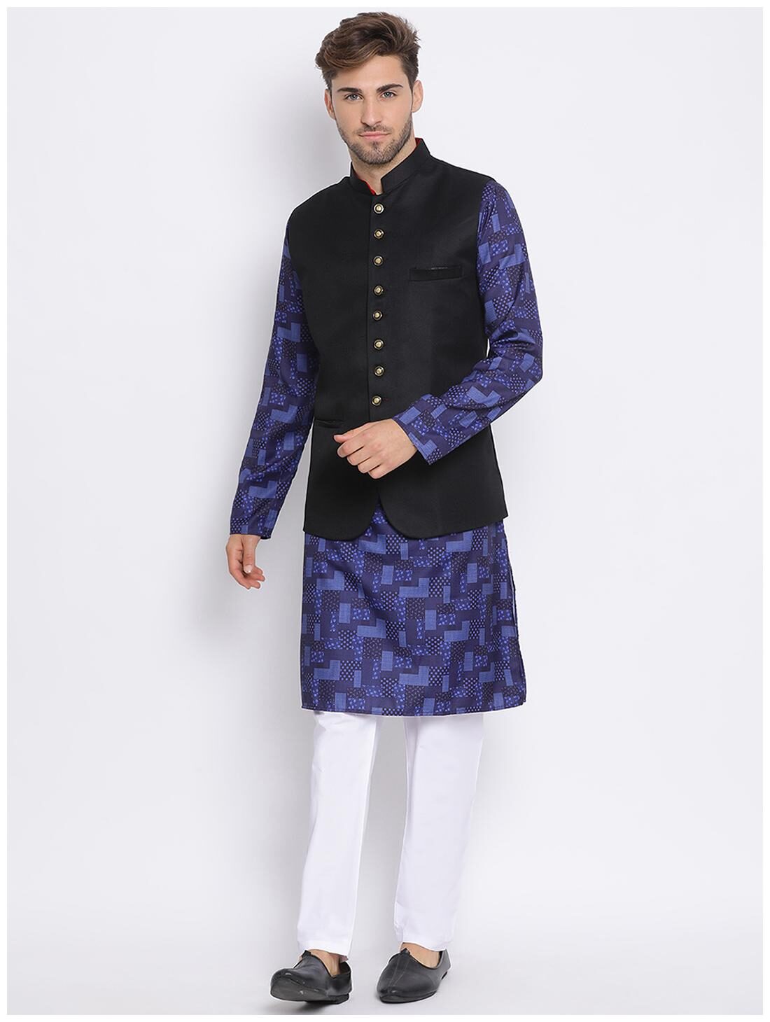 

Hangup Black Solid Kurta and Pyjamas With Nehru Jacket