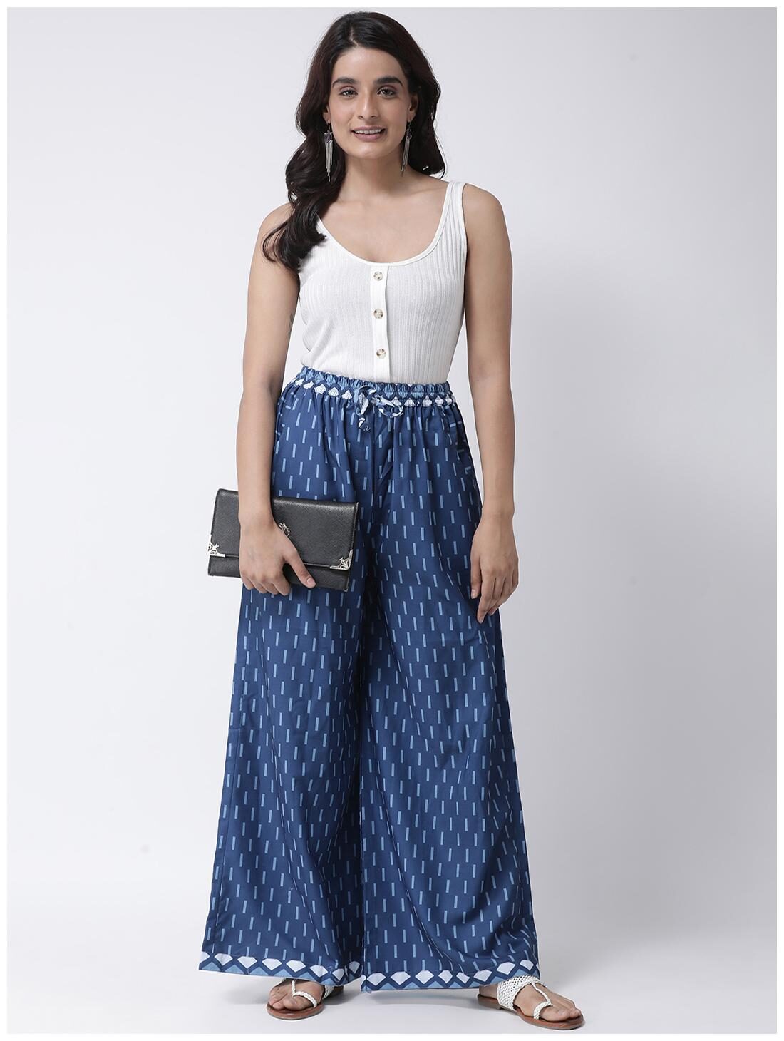 

Hangup Blue Printed Flared Palazzo