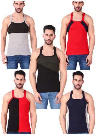Hap Pack of 5 Sleeveless Square Neck Men Gym Vest - Multi