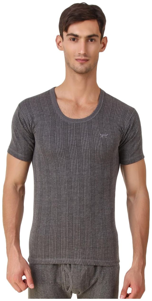 HAP Kings Quilted Thermal Round Neck Top half sleeve (Dark Grey )