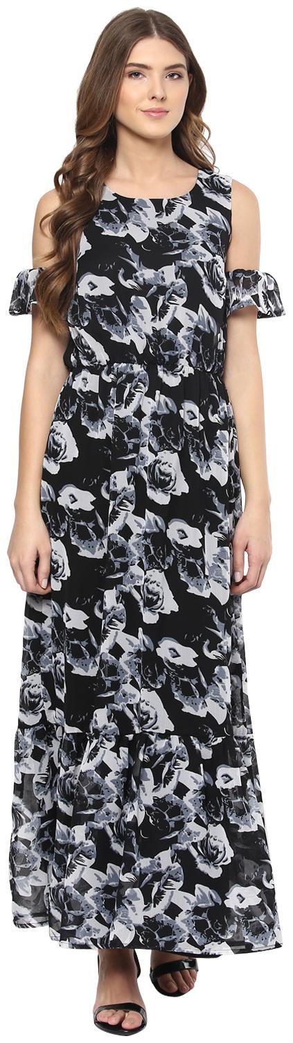 

Harpa Black Printed Fit flare dress