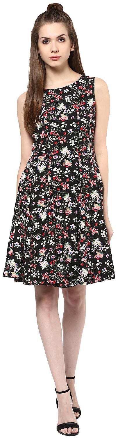 

Harpa Black Printed Fit flare dress