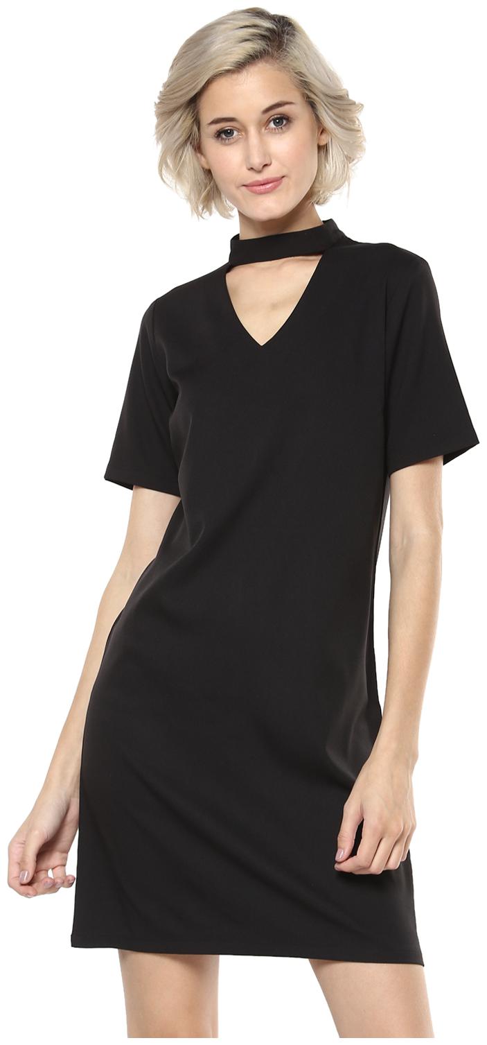 

Harpa Black Solid A-line dress