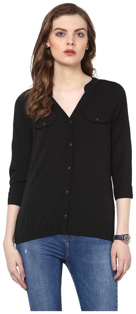

Harpa Black Crepe Solid 3 4th Sleeves Womens Top