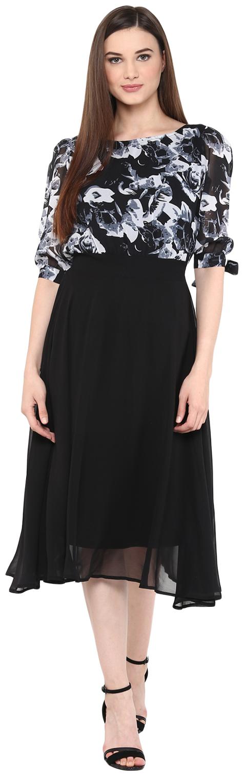 

Harpa Black Printed Fit flare dress