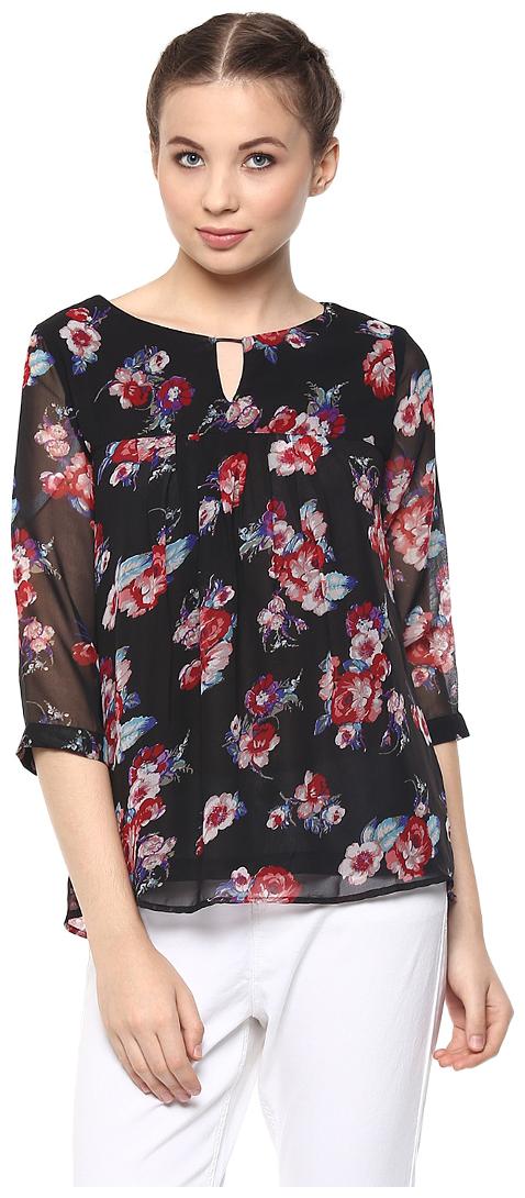 

Harpa Black 3 4 Sleeve Regular Fit Casual Women s Tops